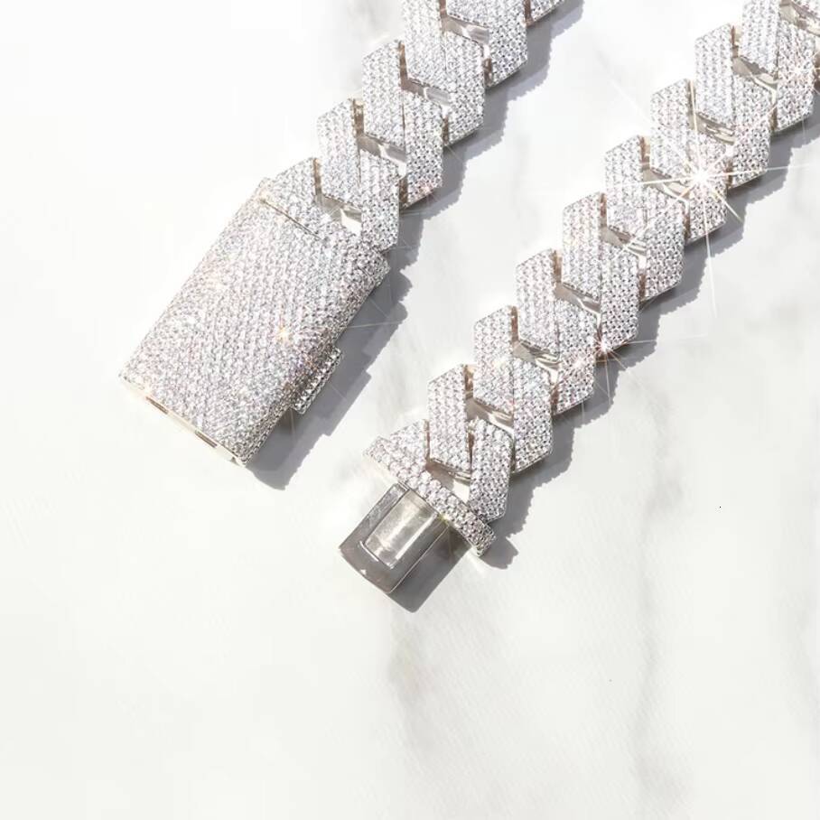Hip Hop 20mm 4rows Cuban Chain Jewelry Heavier Solid Silver Necklace Ice Out Moissanite Cuban Link Chain Necklaces