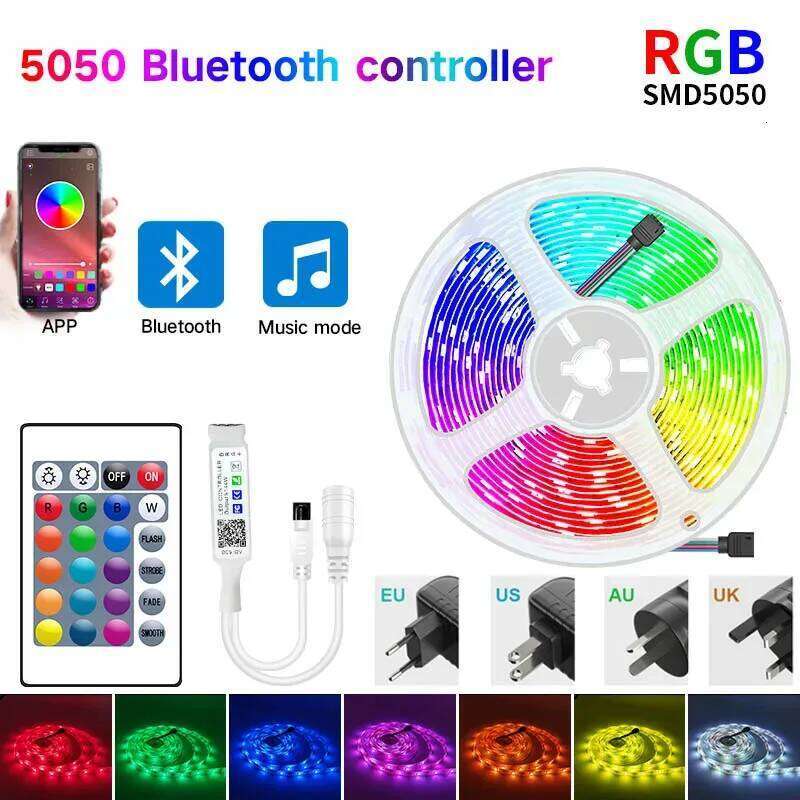 30leds/m 5050 Led 5M LED Strip Light ribbon 15M 20M 30M rgb led diode tape Bluetooth Controller power adapter for Home Z260206