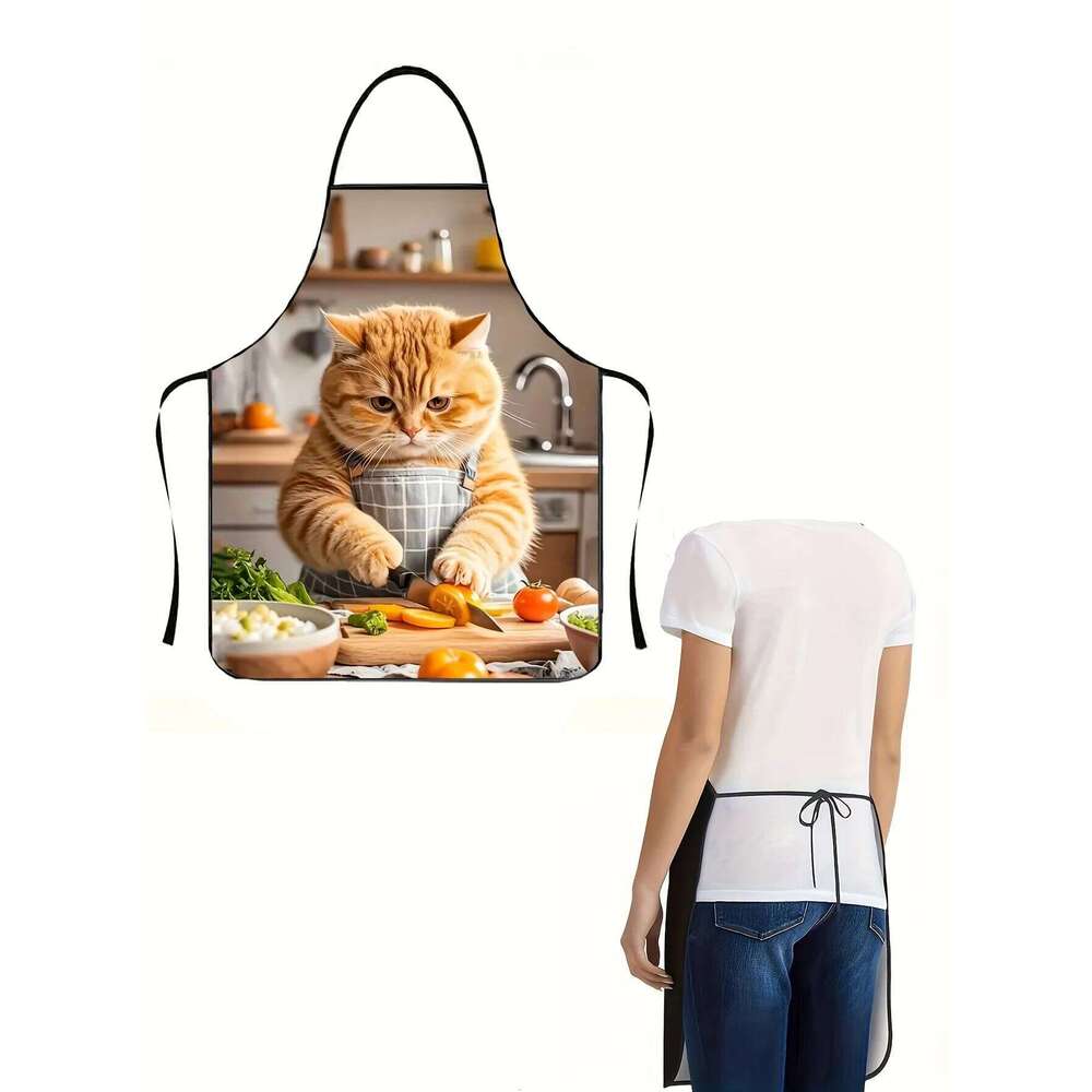 Cute Cat Cooking Waterproof Polyester Kitchen BBQ Apron for Women Gift S260205