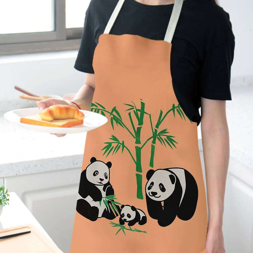 Cartoon Panda Multi-functional Linen Apron Dress Garden Children's Aprons for Woman Man Kids Pink Kitchen Baking Accessories S260205