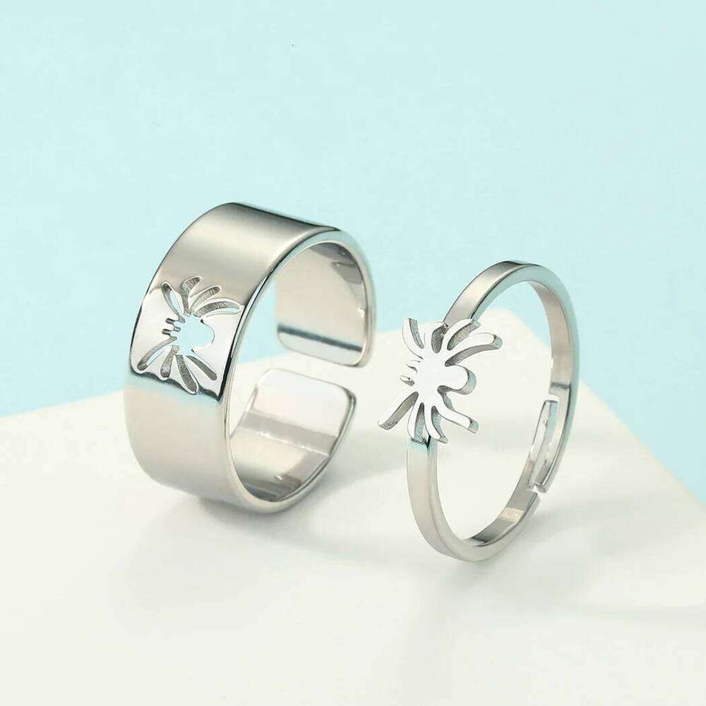 Stainless Steel Rings Gothic Hip Hop Punk Spider Fashion Adjustable Couple Ring For Women Jewelry Wedding Lovers Gift 2Pcs/set W260206