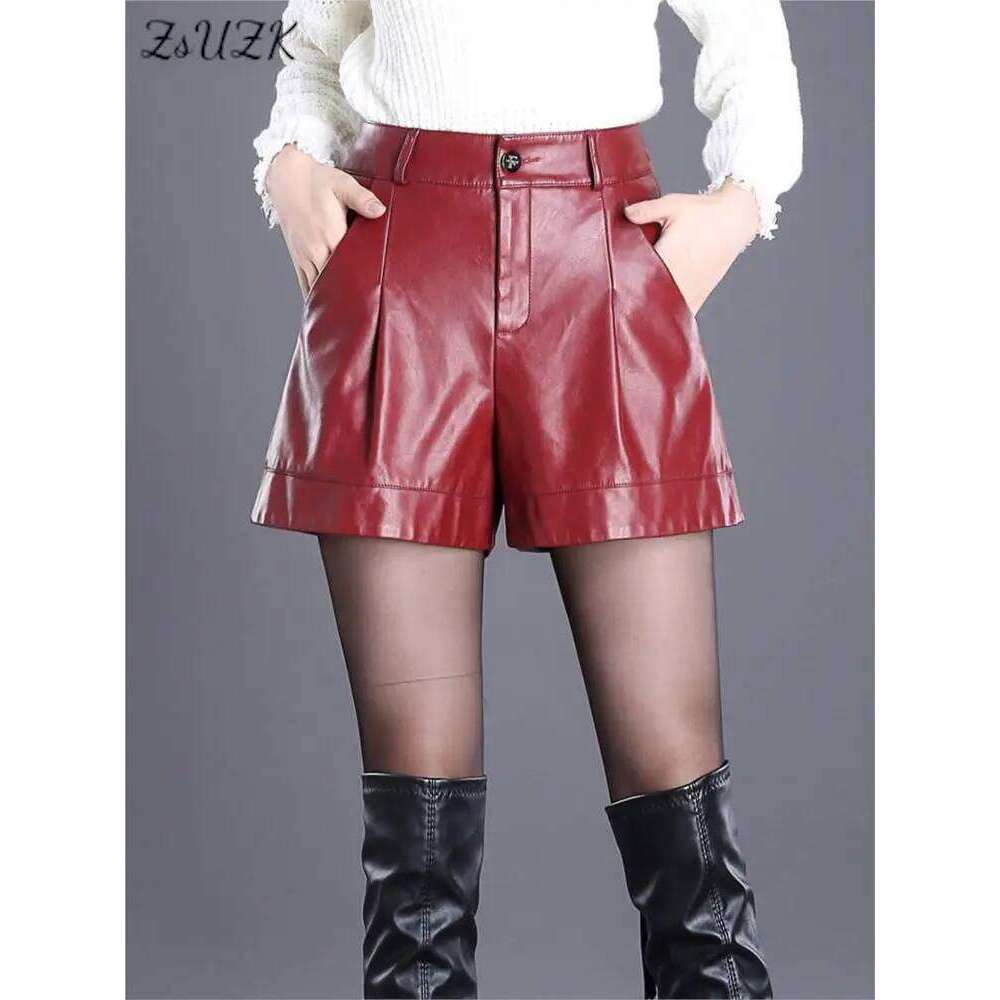 ZUZK Women Short Pu Leather 2024 Fall Winter All-Match Female High Waist Ladies Casual Boots Shorts 5XL XJ260206