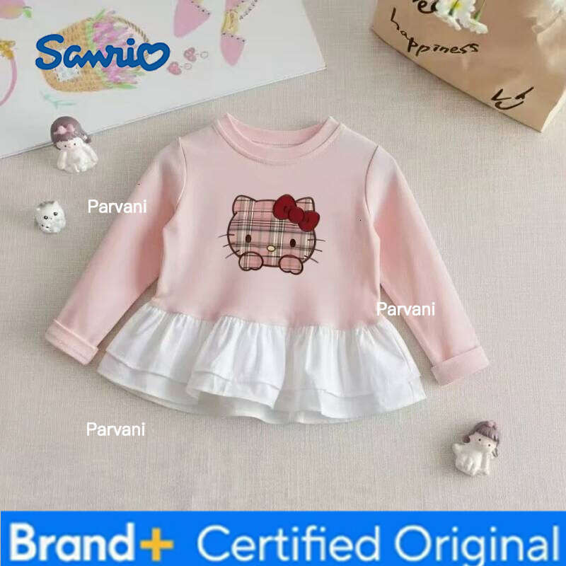 Sanrio Baby Girls Cotton Clothes Striped Patchwork Top Kid Hello Kitty Printed Pullover Children Autumn Fashion Long Sleeve T-shrits H2602061 - view 3