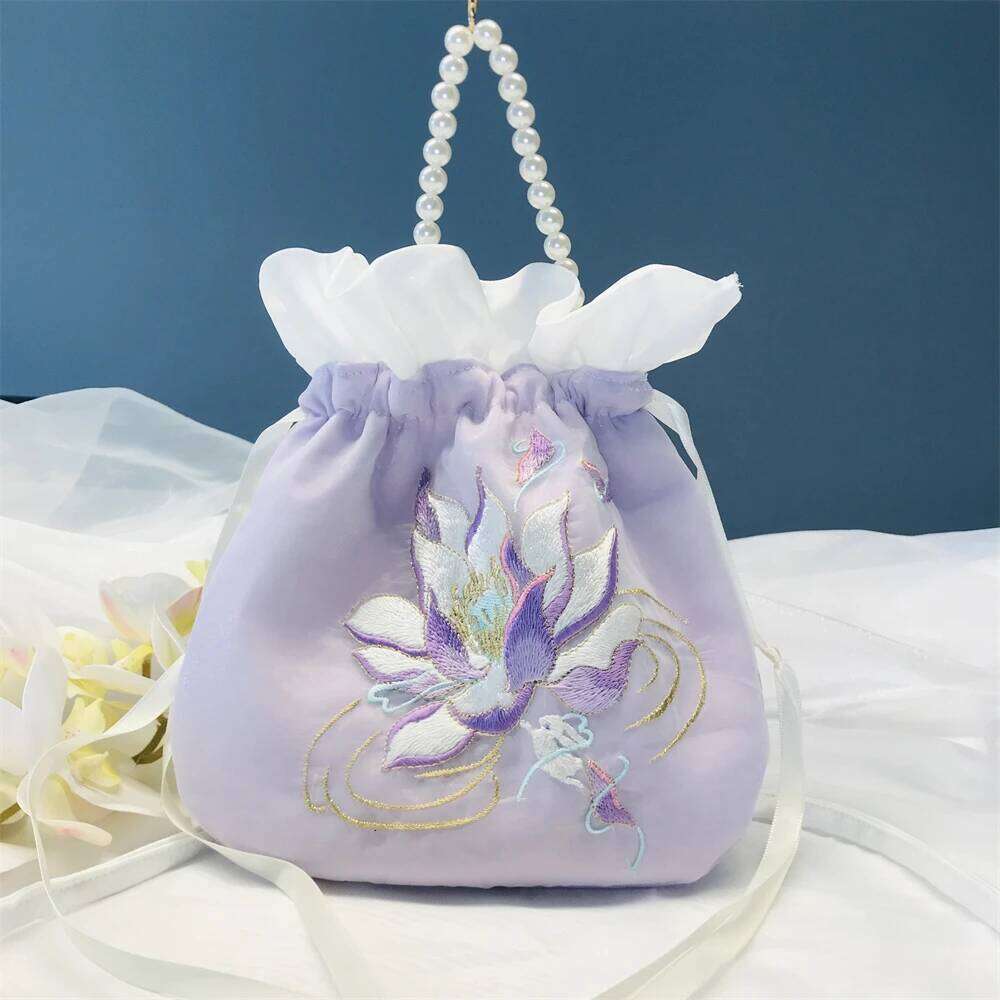 1pcs New Hanfu Drawstring Handbag Satchel Embroidery Shoulder Bag Daily Portable Ancient Style Crossbody Women Girl Gift