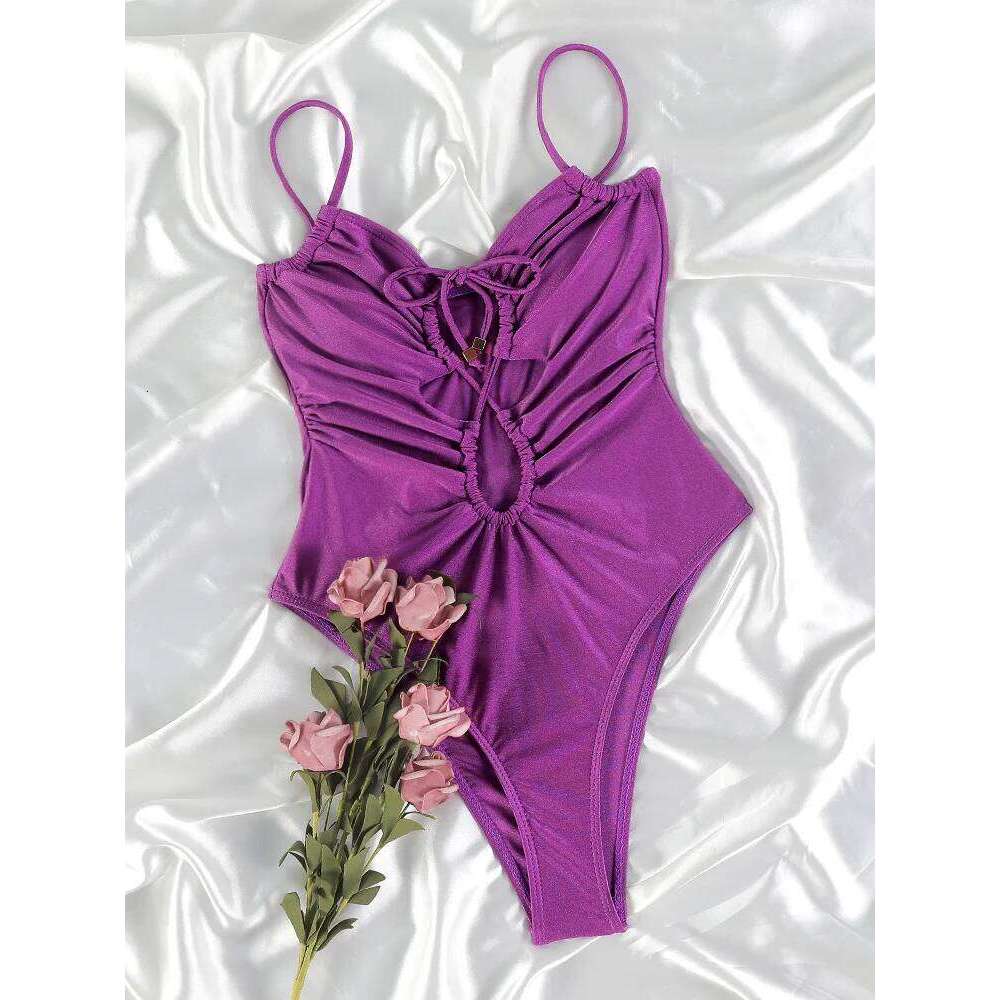 Pleated One Piece For Women Solid Swimsuit Hollow Out Swimwear Sexy High Waist Bathing Suit 2025 Bodysuit Summer Beachwear Z260206