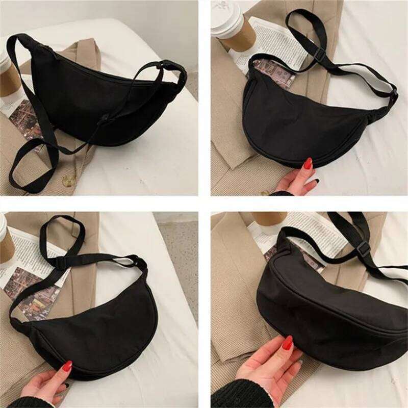 1pc Solid Color Nylon for Women Large Capacity Travel Crossbody Half Moon Daily Street Fanny Pack Waist Bag Purses and Handbags XJ260129