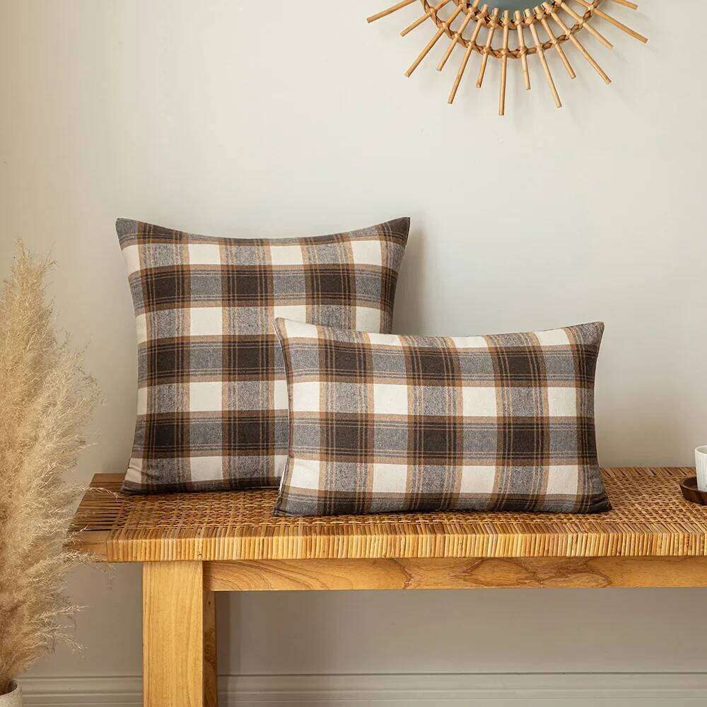 Plaid Zipper Classical Cushion Covers Comfort Brown Yellow Rustic Red Throw Pillowcase For Home Sofa Bed Living Room Decorative
