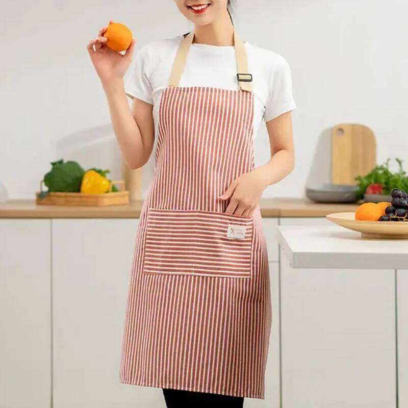 Japanese Style Linen Striped Apron Adjustable Neck Hanging Sleeveless Elasticity for Kitchen Cooking Gardening Household Use S260205