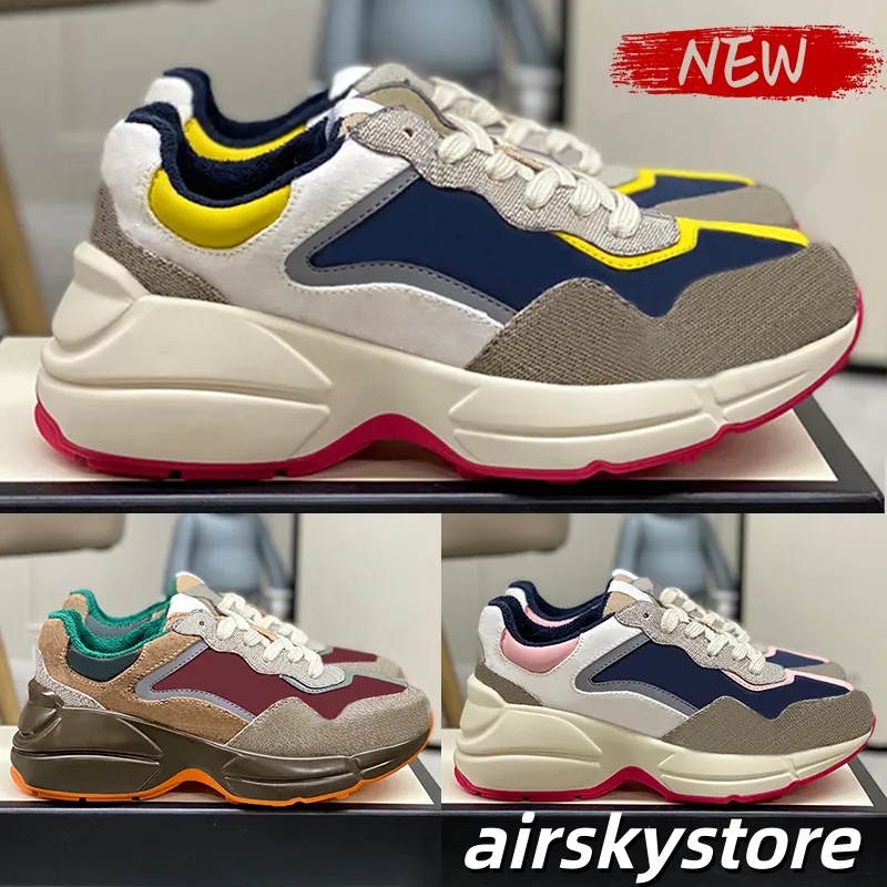 Designer Tennis 1977 Shoe Rhyton Sneakers Flat Sneakers Luxurys Shoe Beige Blue Washed Jacquard Denim Designers Shoes Rubber Sole Vintage Casual Sneaker size 35-45
