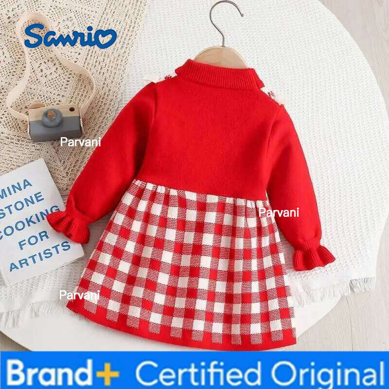 Sanrio Hello Kitty Sweater Knit Plaid Red Yarn Girls Spring Autumn New Style Cute Cartoon Fashionable Princess Dress H260206 - view 4