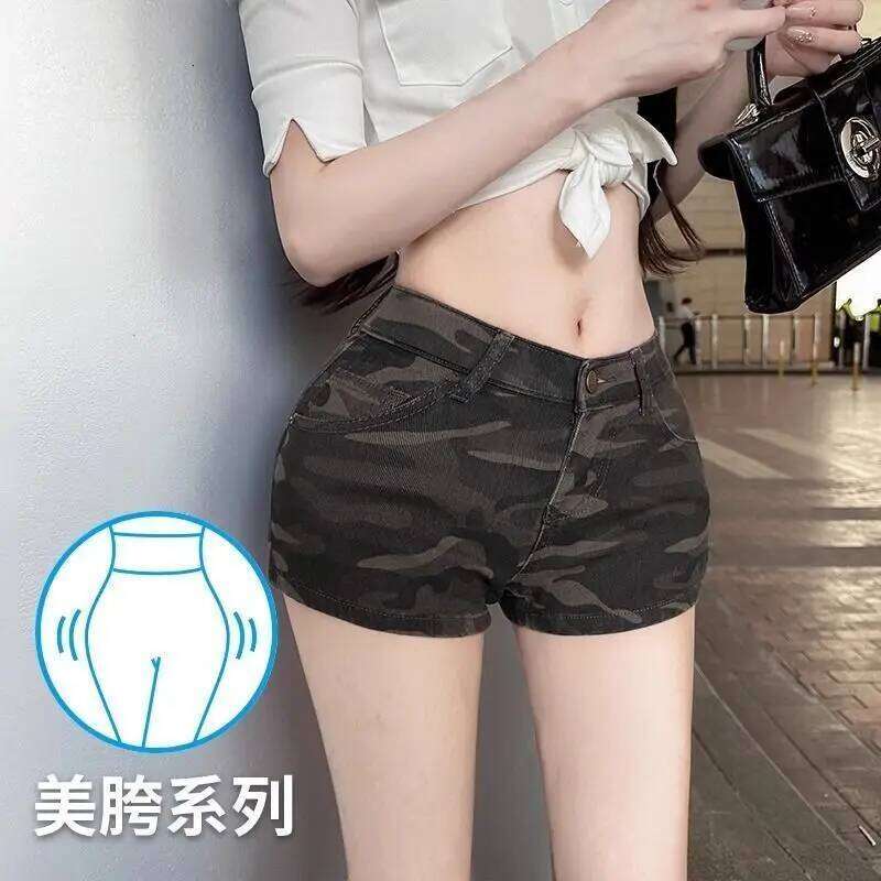 American Camouflage Elastic Denim Women's Summer New Low-rise Slim Jean Y2k Booty Shorts C260206