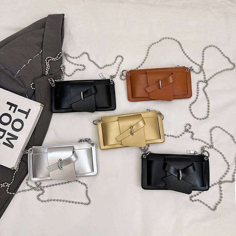 Bead Chain Women's PU Mobile Phone Crossbody For Daily Commute Office Work Solid Color Shoulder Bag Lady Purses Y260205