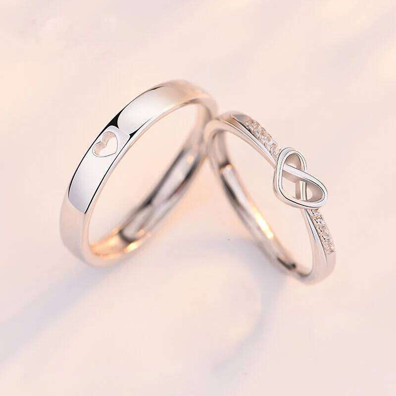 2 Pcs Lover Couple Zircon Adjustable Rings Love Rhinestone Opening Ring For Men Women Wedding Engagement Romantic Jewelry Gifts W260206