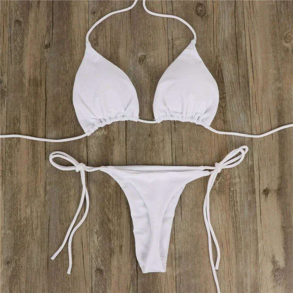 Women Thong Bikini Set Side Tie Sexy Swimsuit Bandage Style Brazilian Swimwear Polyester Swimming Equipment For Summer Party XJ260206