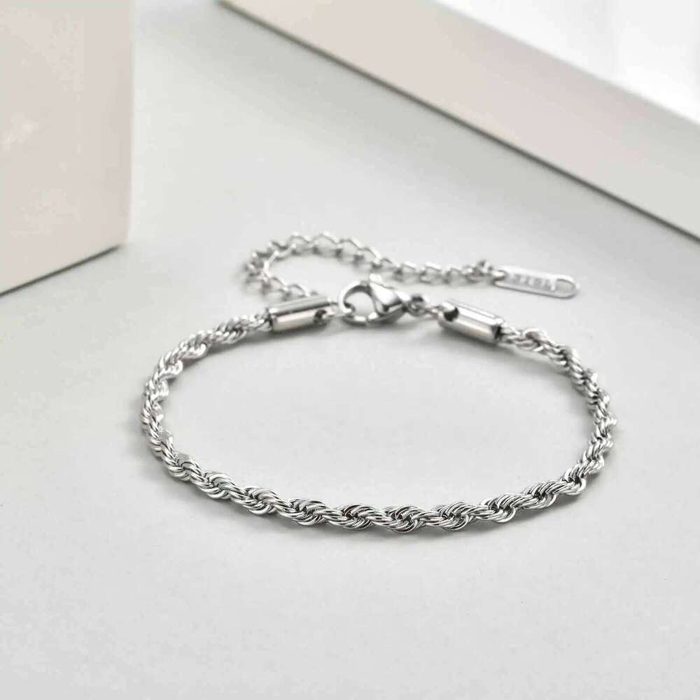 Dainty Stainless Steel Silver Color Bracelets For Women Girls Simple Twisted Snake Beads Chain Wrist Jewelry Set Gifts 26H0206