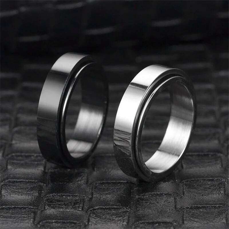 Smooth Stainless Steel Rotating Spinning Anxiety Fidget Rings For Couples Love Wedding Band Ring Jewelry Anillo Antiestres W260206