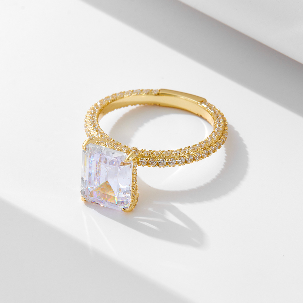 S925 Sterling Silver Full Diamond Hot Sale Geometric Square Zircon Combination Set Ring Jewelry