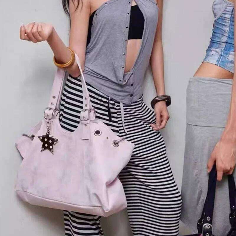 Korean Oil Wax PU Belt Buckle Underarm Shoulder Bag,Large Capacity Design Women Tote Bag,Commuter Solid Color Top Handle Handbag Y260205