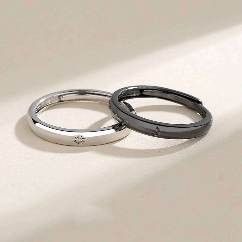 Fashion Simple Couple Silver Color Sun Moon Adjustable Open Ring Jewelry For Women Men Wedding Anniversary Gifts W260206