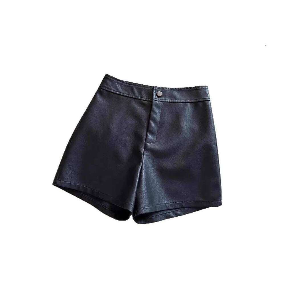 High Waist PU Leather Shorts Women's Slim Fit A- Line Casual Wide Leg Boot Pants Commute Style Fashionable Autumn Winter XJ260206