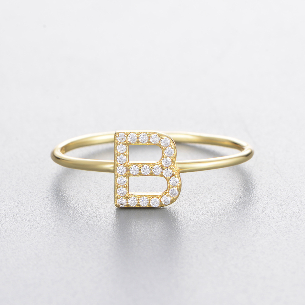 925 sterling silver 26 English letter zircon for women, ins style, simple and versatile stackable combination rings