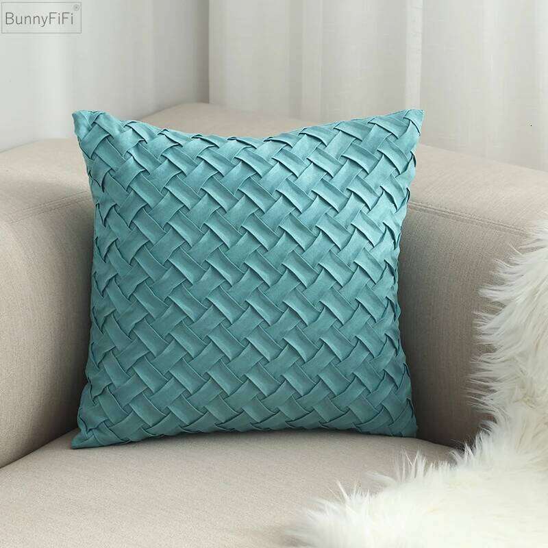 Suede Blue Cushion Faux Soft Home Decorative Navy Pillow Cover Woven Pattern Green 45x45cm/30x50cm