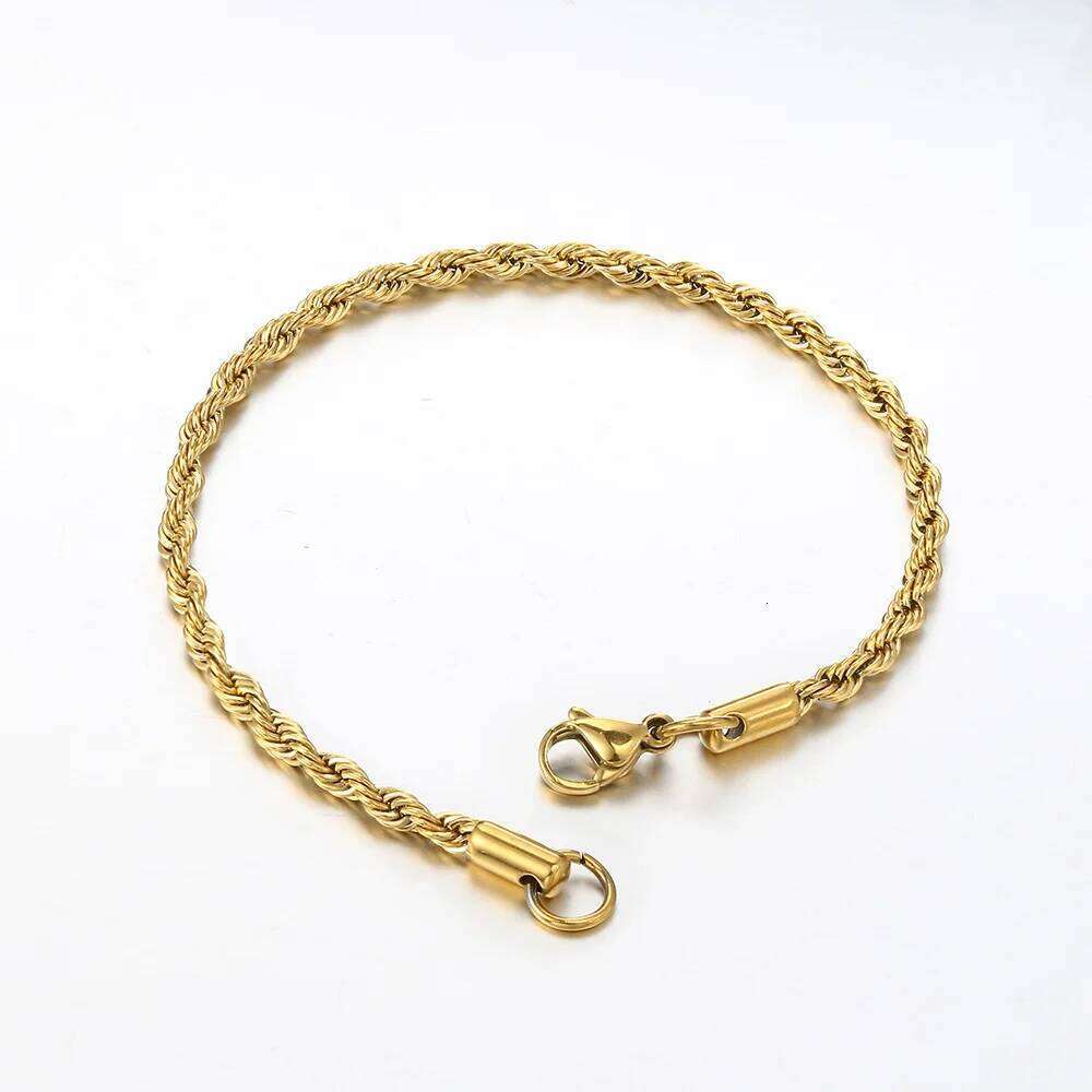 Stainless Steel Rope Chain Bracelet Women Bangle Gold Color Minimalist 3mm 4mm Hand Accessories Trend Hippie Jewelry Female C048 26H0206