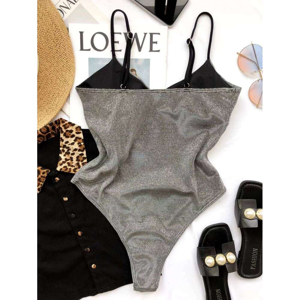 sexy shinny swimsuit glitter bikinis one piece monokini swimsuits biquini push up lady swimwear bathing suits XJ260206