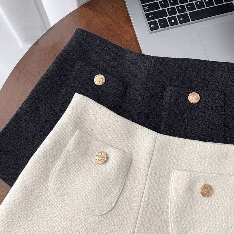 Tweed Black Women Autumn Winter Warm High Waist Chic Korean Fashion All Match White Straight Shorts Female H260206