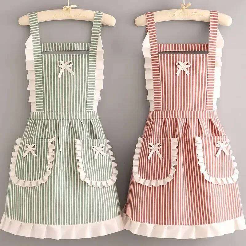 Korean Version Cotton and Linen for Women Cute Kitchen Home Cooking Breathable Fashionable Work Clothes Chef Apron S260205