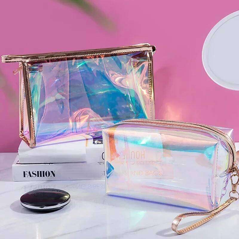 PVC Waterproof Transparent Cosmetic Wash Toiletry Makeup Bag Organizer Female Girls Laser Color Zipper Make Up Beauty Case Y260206