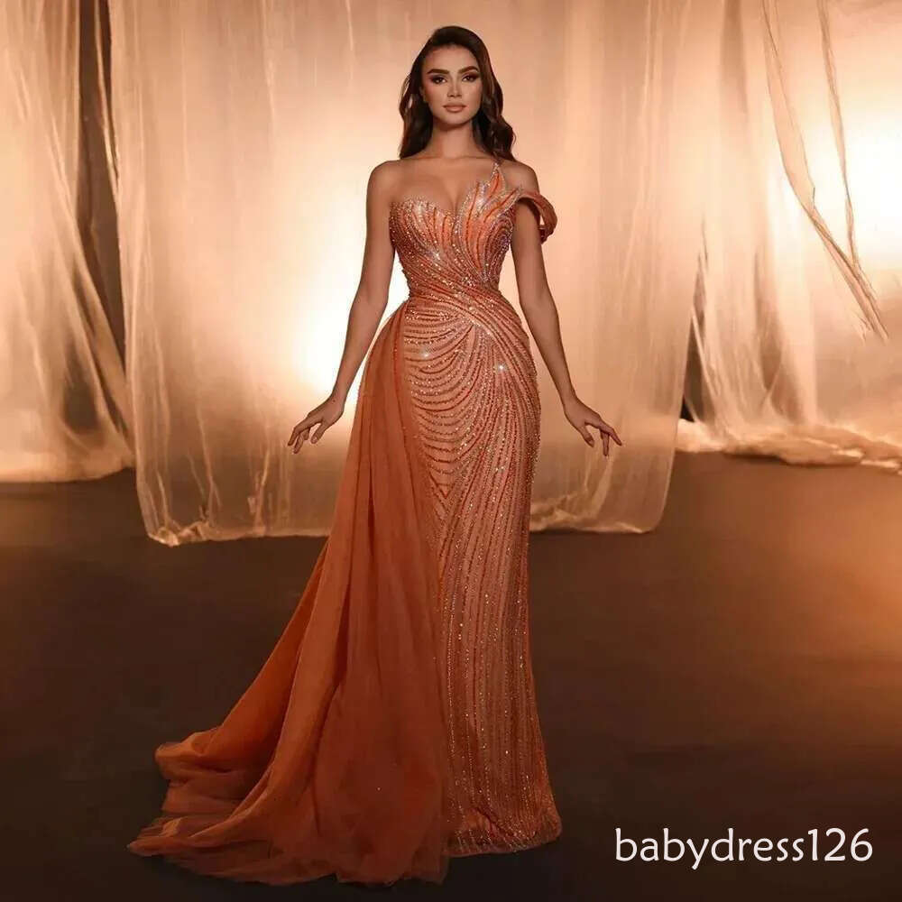 Serene Hill Arabic Blue One Shoulder Dubai Evening Gown with Side Overskirt Beaded Dress for Women's Party LA72662