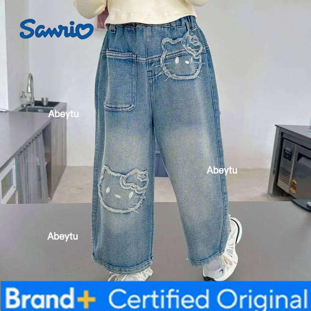 Sanrio Hello Kitty Girls' Spring/autumn New Children Stylish Baby Girl Wide Pants Children's Autumn Straight Leg Jeans H260206