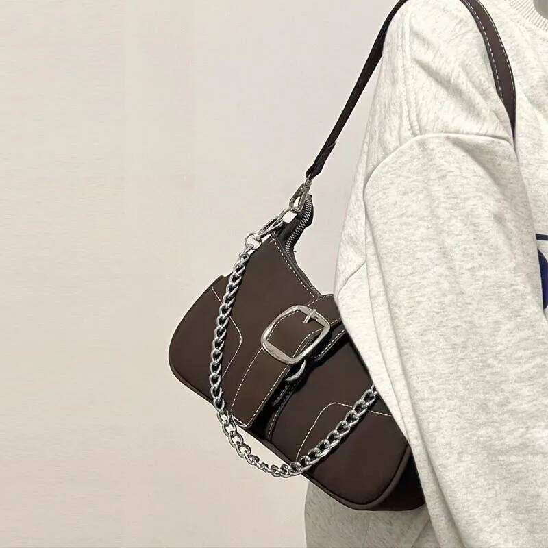 Retro frosted underarm new women's minimalist baguette bag, fashionable and versatile single shoulder crossbody small bag Y260205