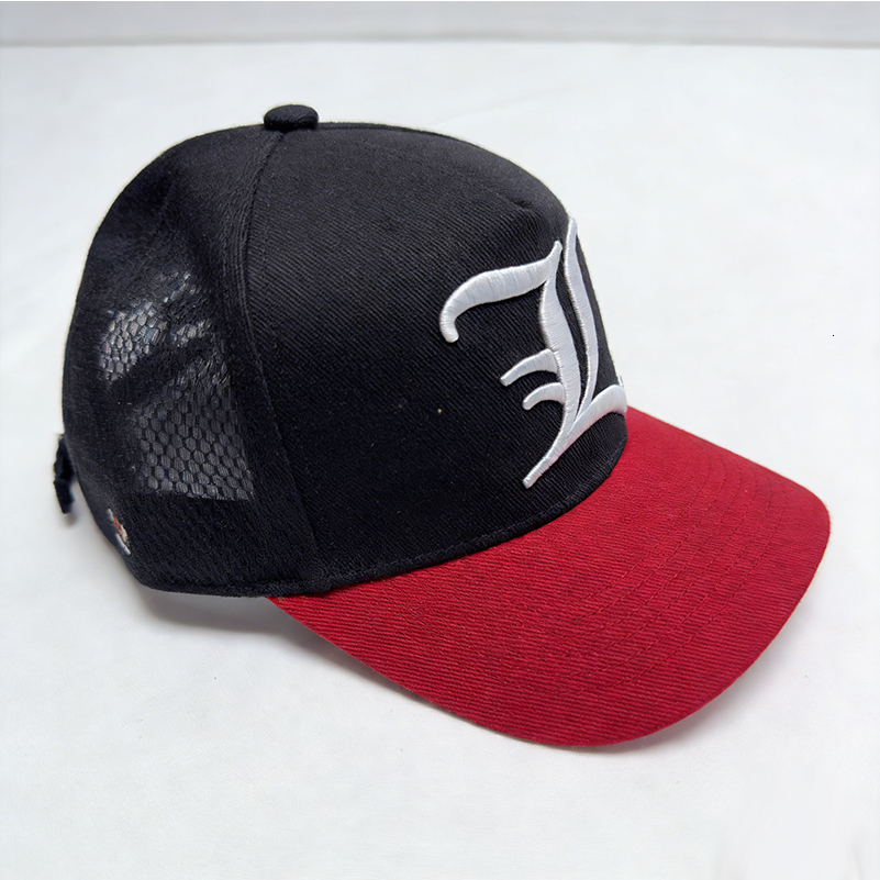 Men's Women's Black Red Flat Brim Cap White L Embroidery Mesh Hip Hop Streetwear Hat