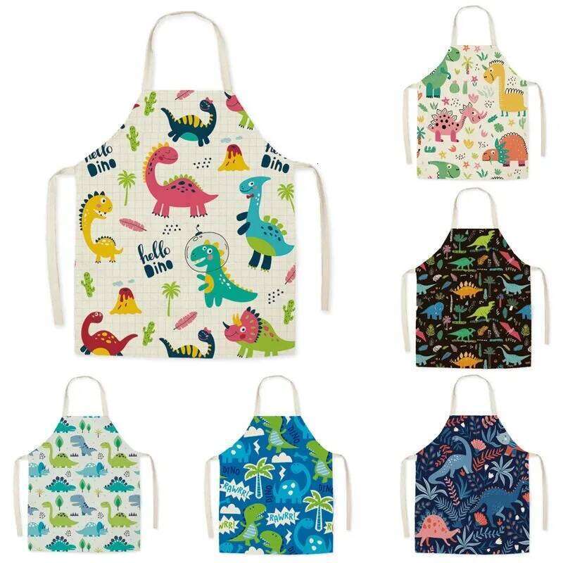 Cartoon Dinosaur Cute for Kitchen Linen Soft Fabric Adults Children Bib Apron Cooking Accessories Aprons S260205