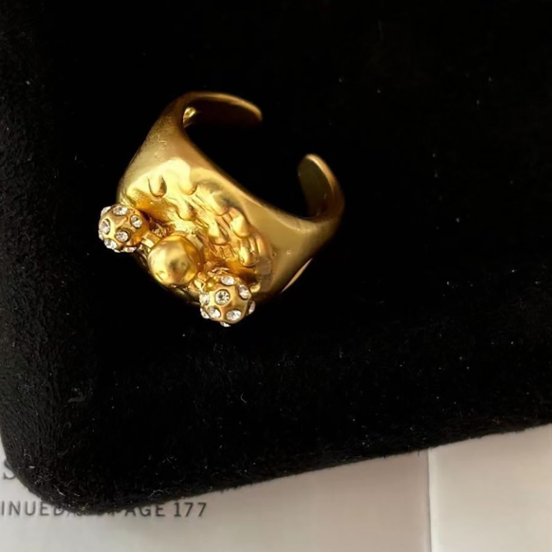 Real 18K real Gold Plated Schiaparelli CZ Teeth Ring Brass Adjustable Ring Finger Cots Hiphop Street Party Christmas Festival Gift JZ0534