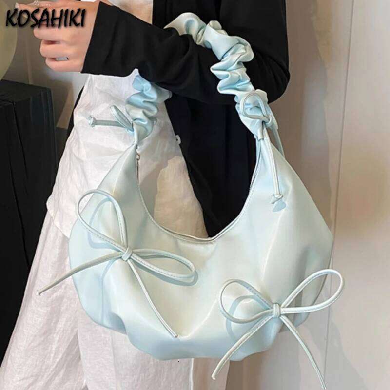 Tender Sweet Pleated Bow Shoulder Hobo Bags Fashion Elegant Office Lady Cloud Bag Women Y2k Aesthetic Fairy Handbags Crossbody Y260205