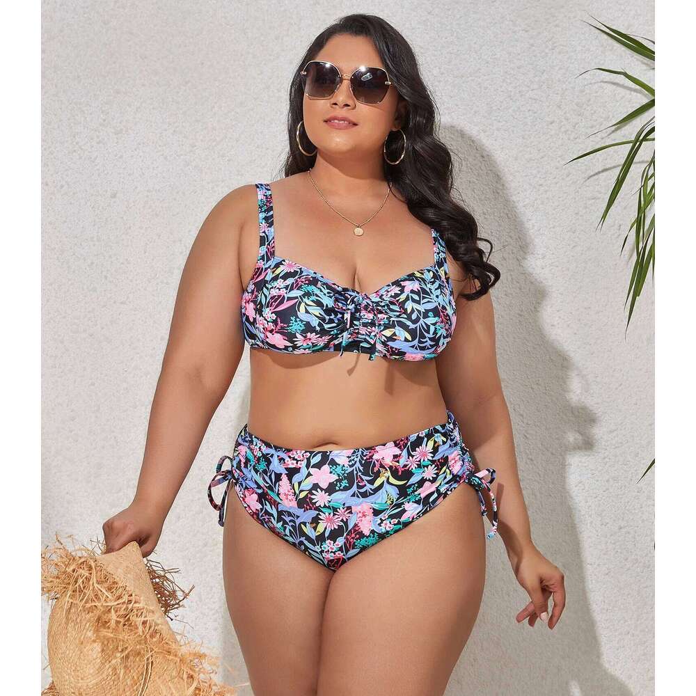 2025 New Plus Size Swimwear for Women Swimsuit Large Bathing Suits Two-piece High Waist Push Up Bikini Set Sexy Separate Stylish XJ260206