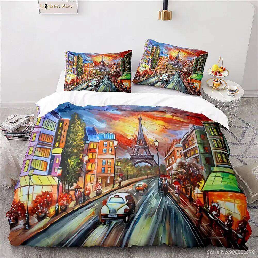 Eiffel Tower Bedding Queen Size Couple Valentine's Day Comforter Set For Women Romantic Paris Duvet Cover Room Decor XJ260206