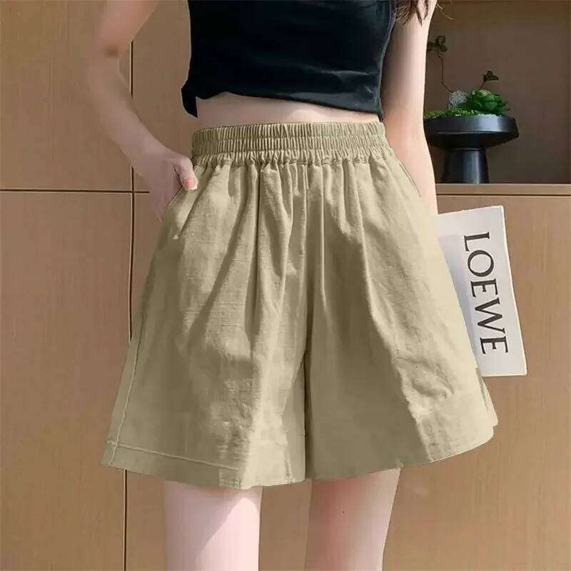 Washed New Elastic Workwear Shorts Women's Small Size Summer Loose Outerwear Wide Leg High Waist Hot Pants XJ260206