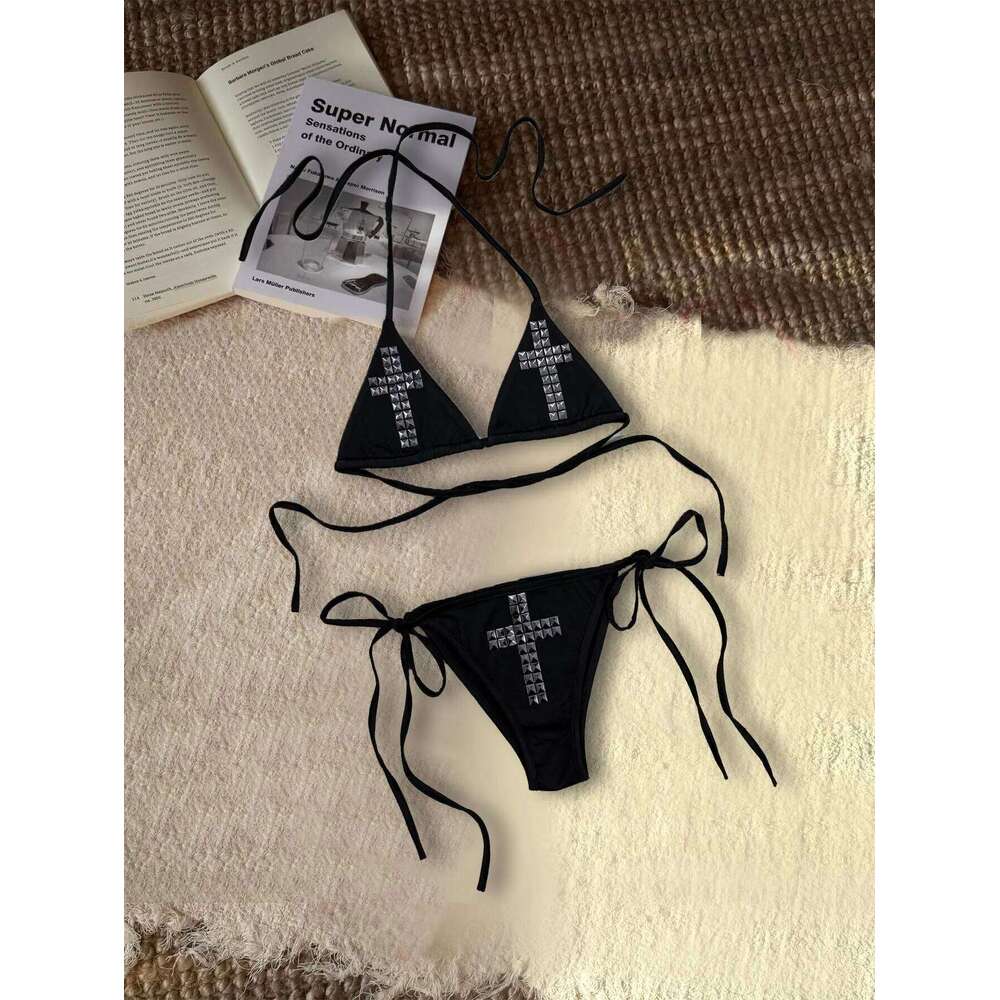 Personalized Cross Hot Diamond Bikini European American New Style Women Split Tie Sexy High Waist Two Piece Swimsuit Z260206