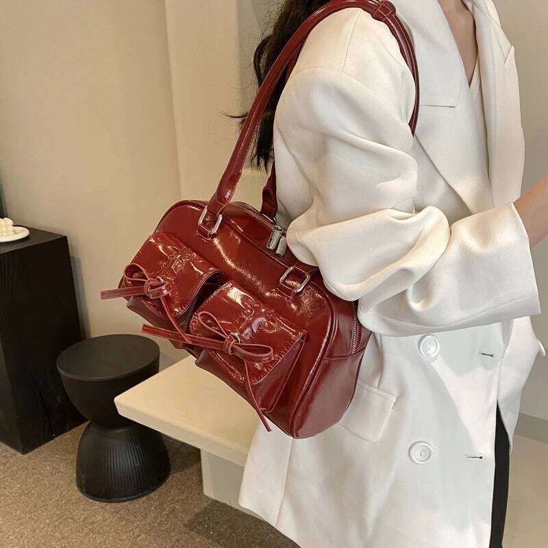 MOODS Y2K Stylish Shoulder Bags For Women Pure Color Big Capacity Commuter Mini Boston Underarm Bag 2024 Luxury Designer Handbag Y260205