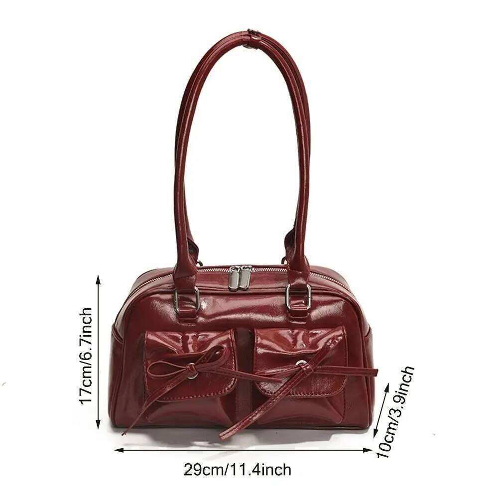 Retro PU Tote Handbags Bow Purse Ballet Style Women's Shoulder Under The Arm Clutch Bag for Women Y260205