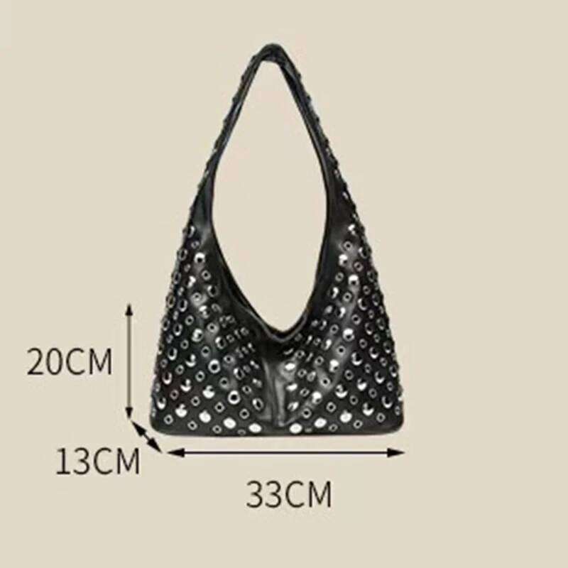 2025 Women's New Round Dot Rivet Shoulder Handbag Fashion Bucket Solid Color Underarm Bag Y260205