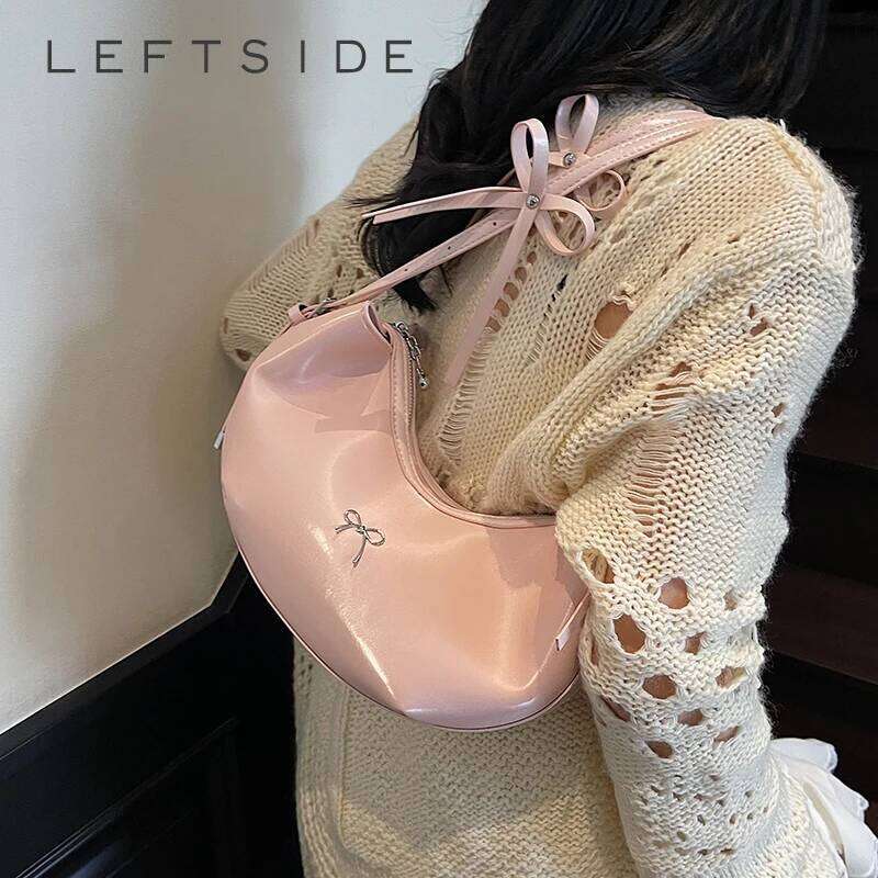 LEFTSIDE Retro Japanese Style Sweet Shoulder Bags for Women Small PU Leather Tote Bag 2025 Designer Bow Purses and Handbags Y260205
