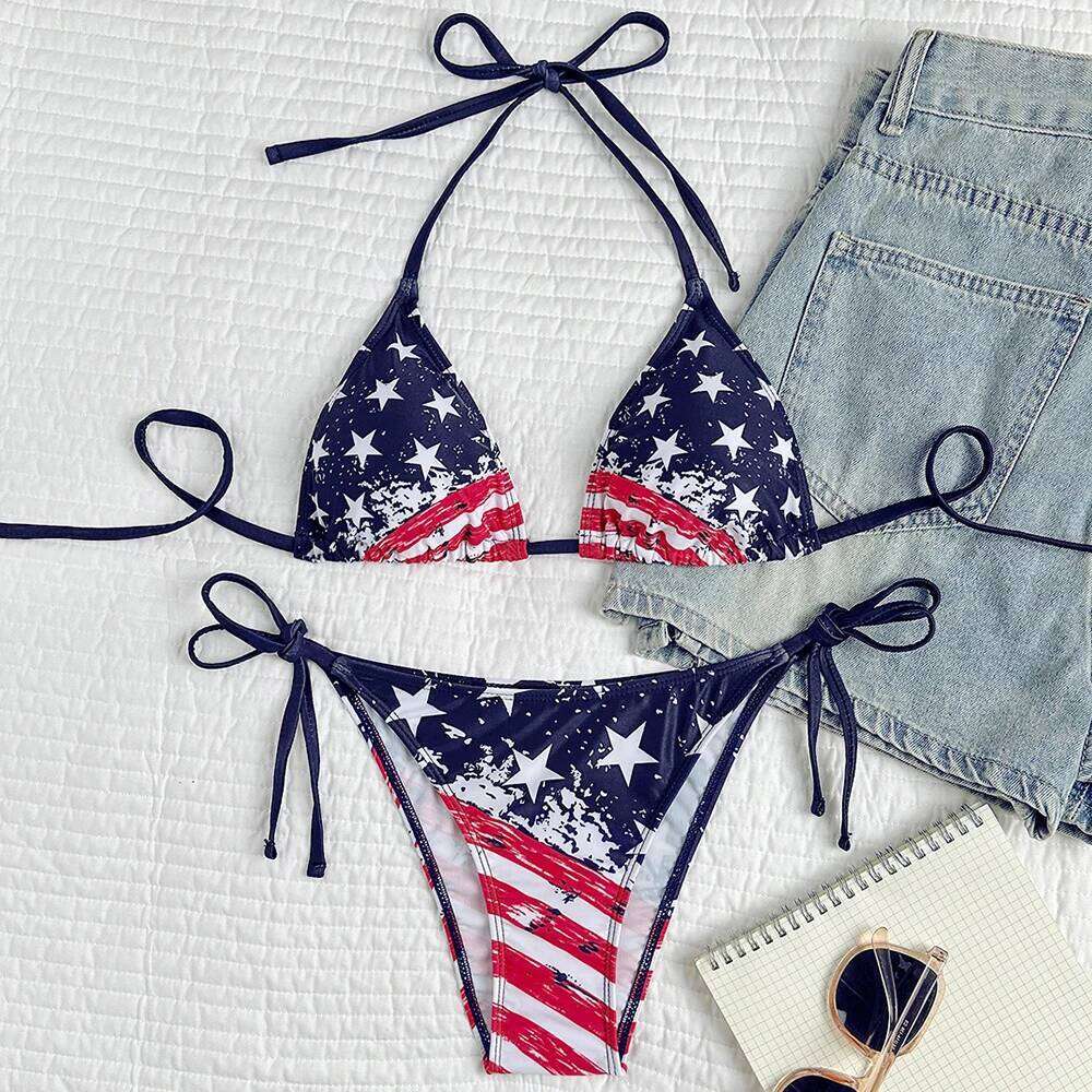 Sexy Bikini 2026 Women USA Flag Print Bra Underwear Lingerie Swimsuit Low Waist Bikinis Sets Beach Swimwear Z260206