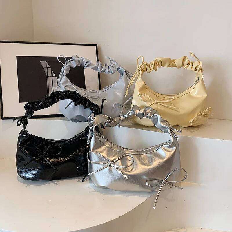LEFTSIDE Small Bow Design PU Leather Shoulder for Women 2024 Fashion Y2K New Trend Handbags and Purses Silver Crossbody Bag Y260205