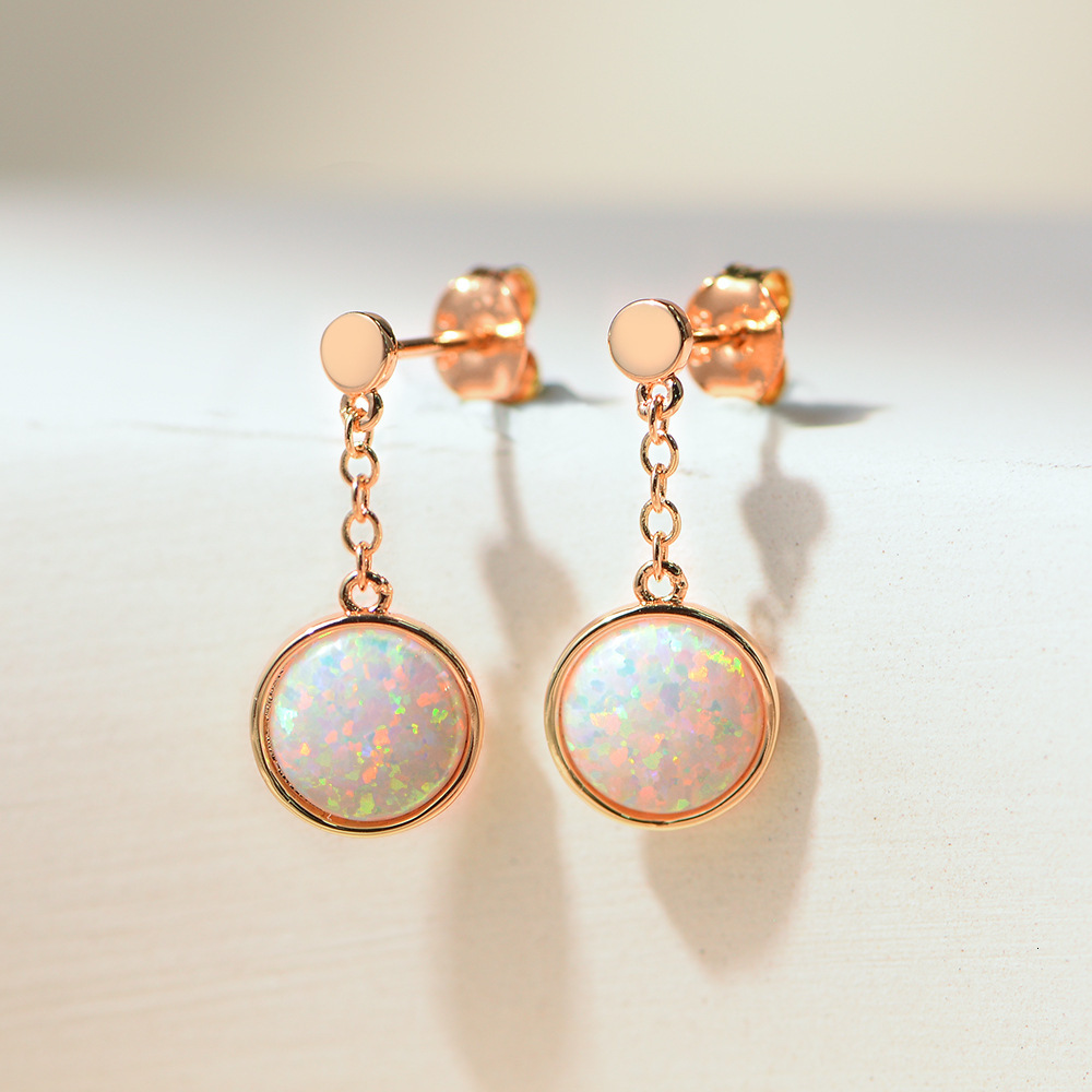Trendy Simple Elegant Versatile Copper Gold Plated Earrings Opal Women's Jewelry