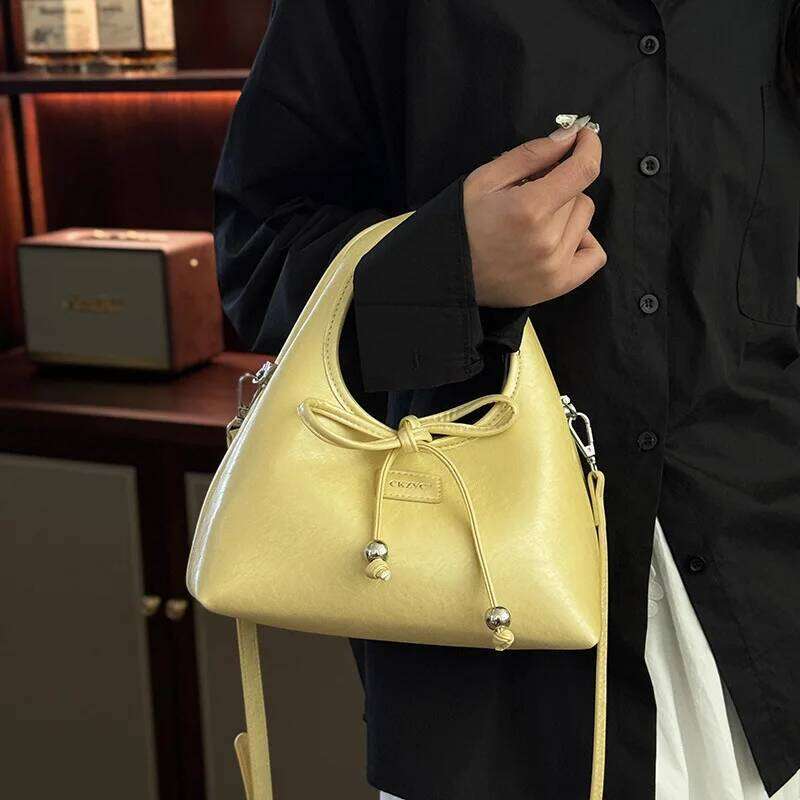 Luxury Designer Bow PU Leather Women's Handbag Casual Crossbody Bag Hobos Tote Y260205
